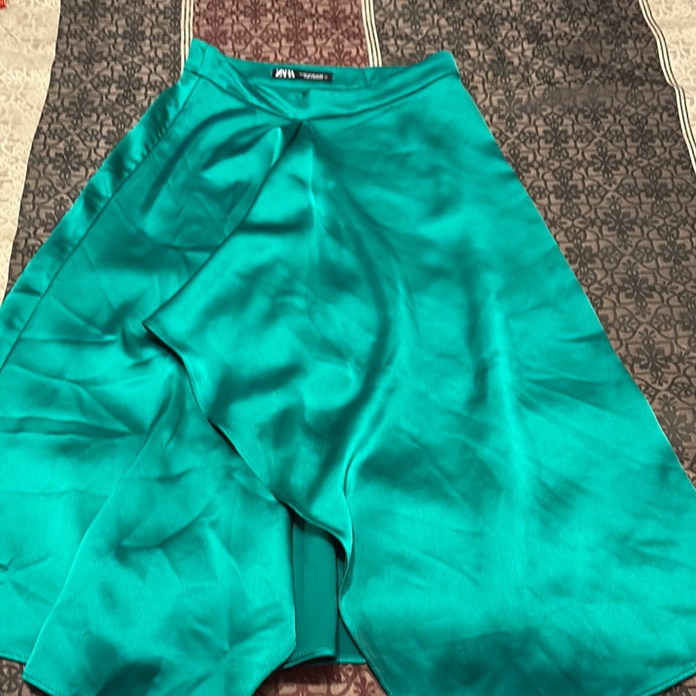 Zara Green Asymmetrical Wrap Midi Skirt